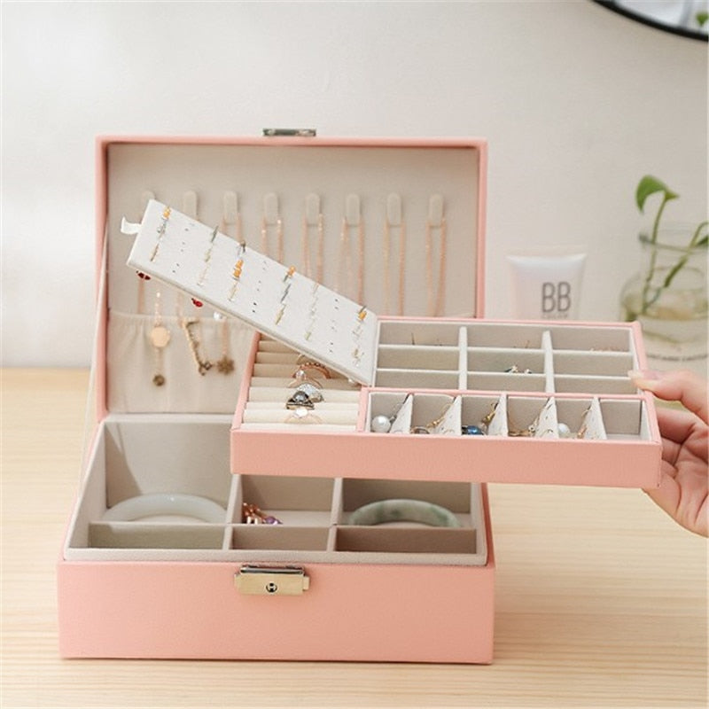 Leather Jewellery Box Travel Jewellery Organizer Multifunction Necklace Earrings Ring Storage Box