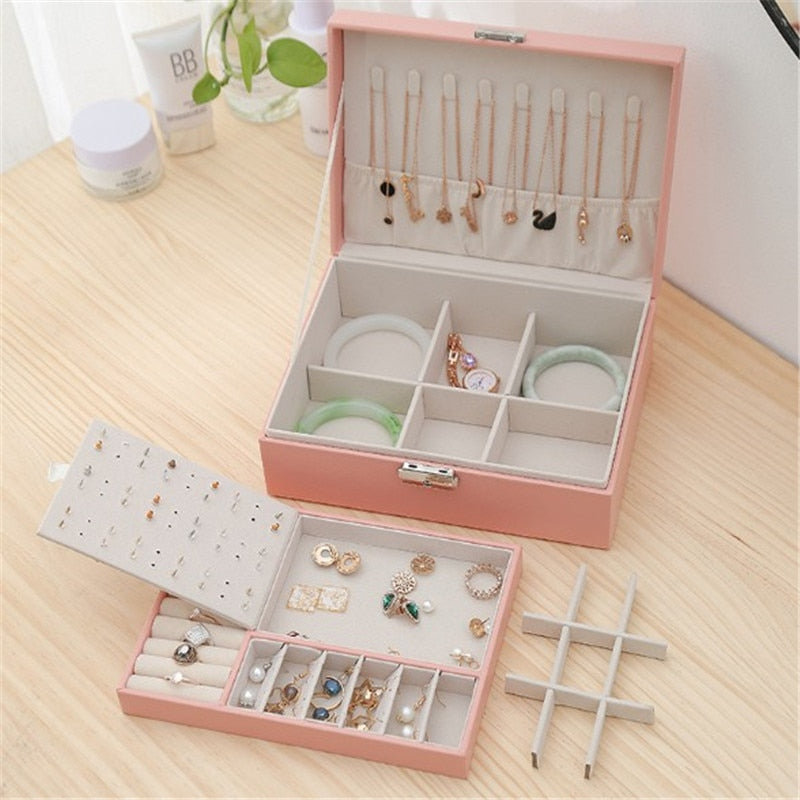 Leather Jewellery Box Travel Jewellery Organizer Multifunction Necklace Earrings Ring Storage Box