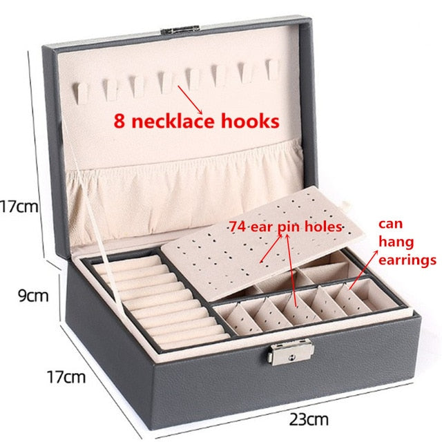 Leather Jewellery Box Travel Jewellery Organizer Multifunction Necklace Earrings Ring Storage Box