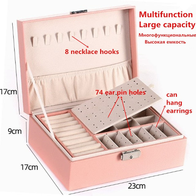 Leather Jewellery Box Travel Jewellery Organizer Multifunction Necklace Earrings Ring Storage Box