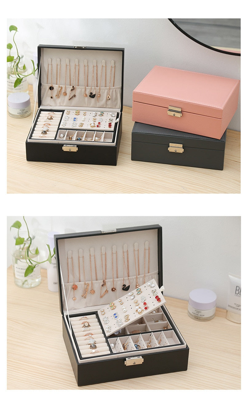 Leather Jewellery Box Travel Jewellery Organizer Multifunction Necklace Earrings Ring Storage Box