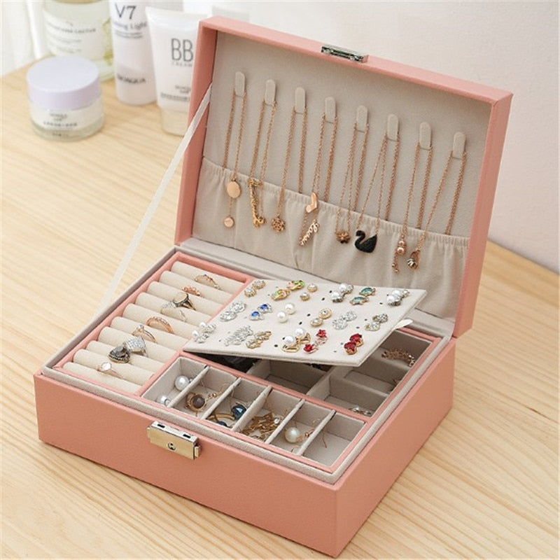 Leather Jewellery Box Travel Jewellery Organizer Multifunction Necklace Earrings Ring Storage Box