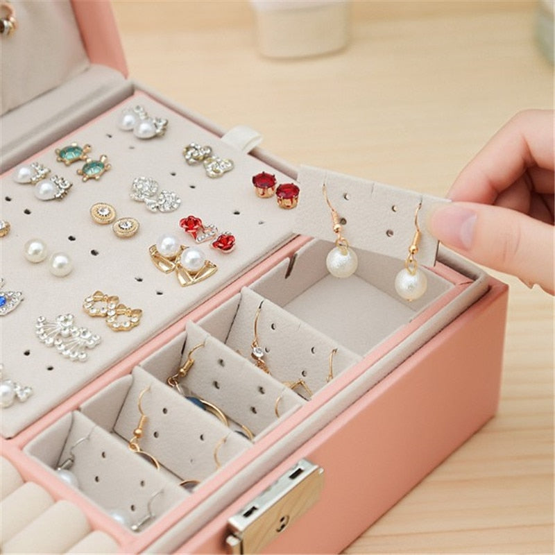 Leather Jewellery Box Travel Jewellery Organizer Multifunction Necklace Earrings Ring Storage Box