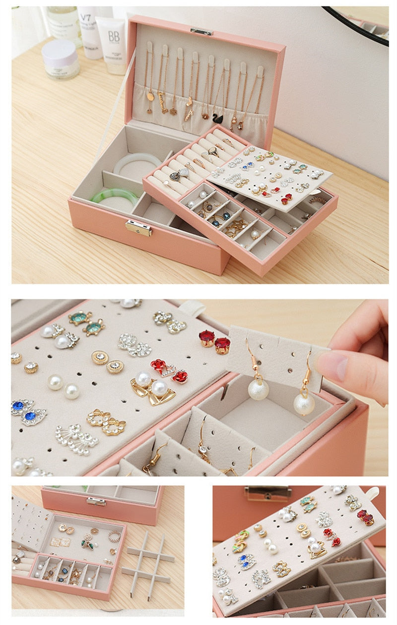 Leather Jewellery Box Travel Jewellery Organizer Multifunction Necklace Earrings Ring Storage Box