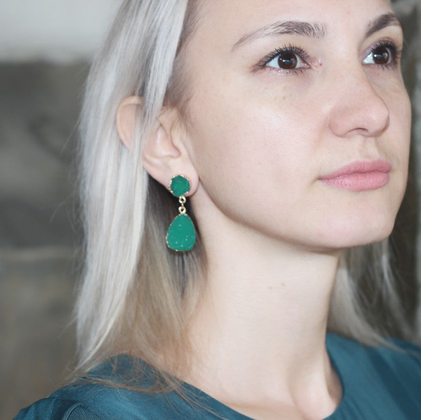 Bohemian Druzy Resin Stone Clip on Earrings