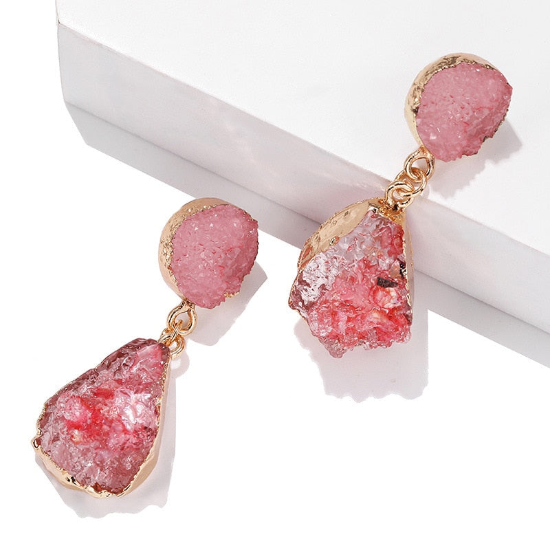 Bohemian Druzy Resin Stone Clip on Earrings