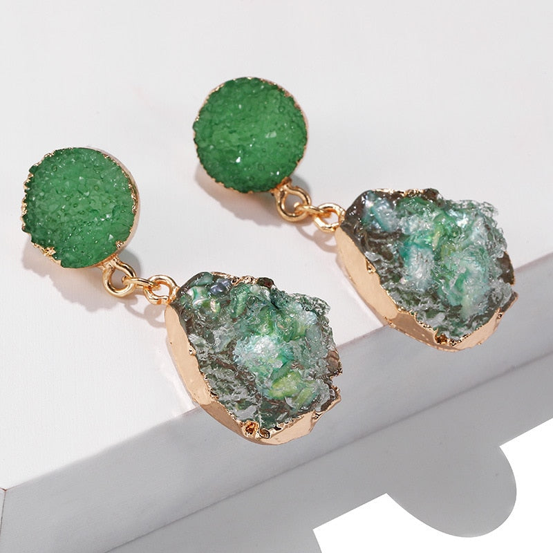 Bohemian Druzy Resin Stone Clip on Earrings