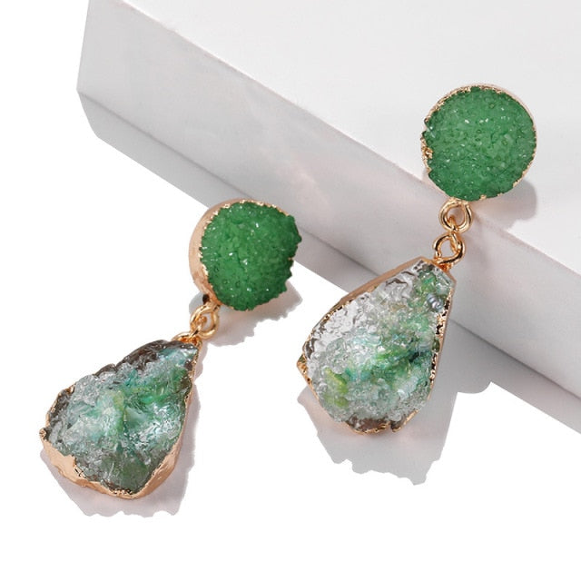 Bohemian Druzy Resin Stone Clip on Earrings