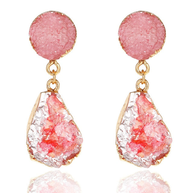 Bohemian Druzy Resin Stone Clip on Earrings