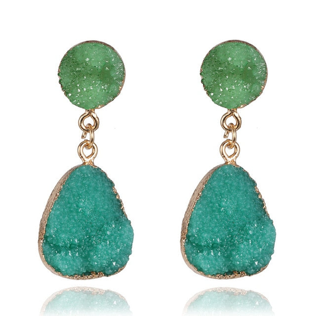 Bohemian Druzy Resin Stone Clip on Earrings