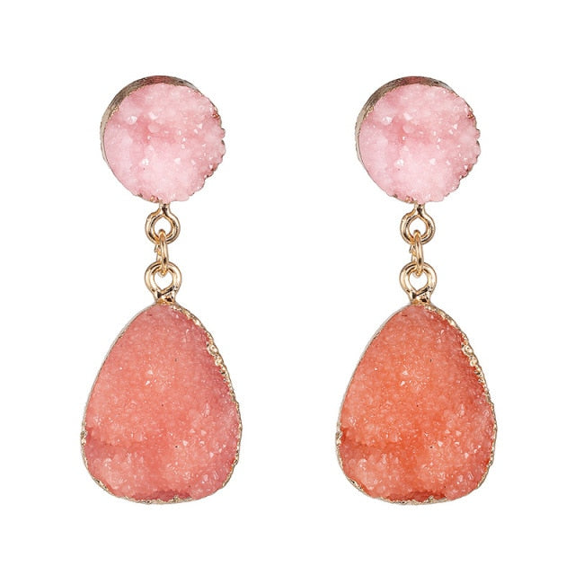 Bohemian Druzy Resin Stone Clip on Earrings