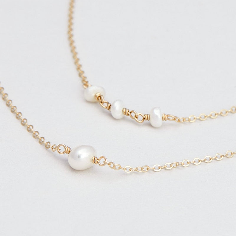 14K Gold Handmade Double Layer Pearl Necklace