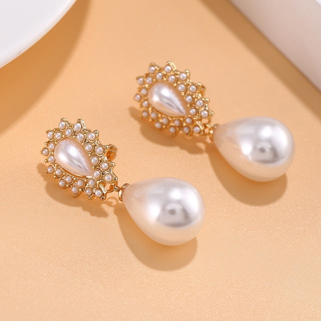Classic Water Drop Simulated Pearl Clip On Earrings