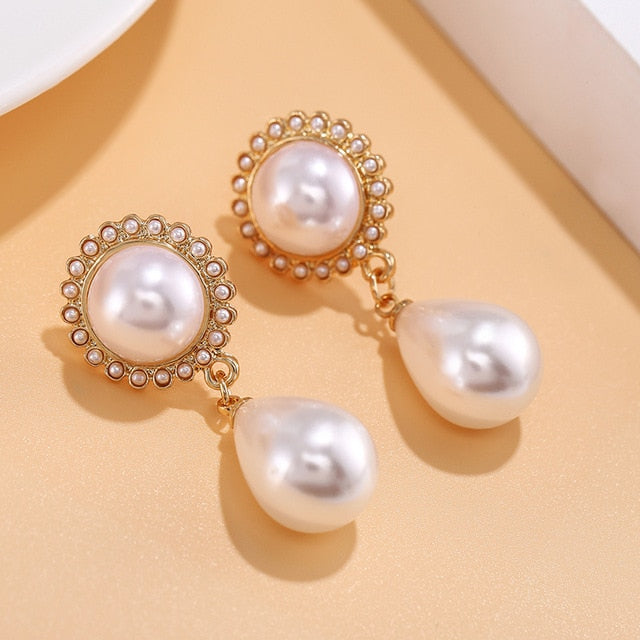 Classic Water Drop Simulated Pearl Clip On Earrings