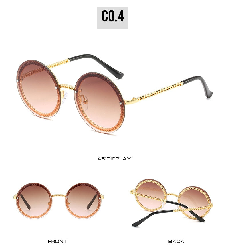 Rimless Round Sunglasses - Gold / Tea