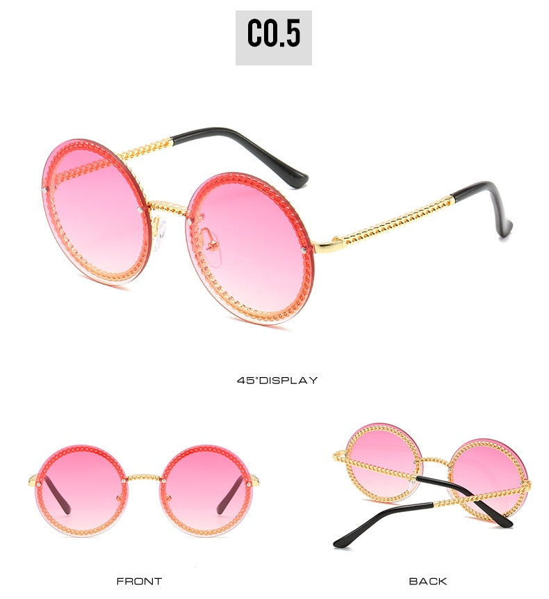 Rimless Round Sunglasses - Gold / Pink