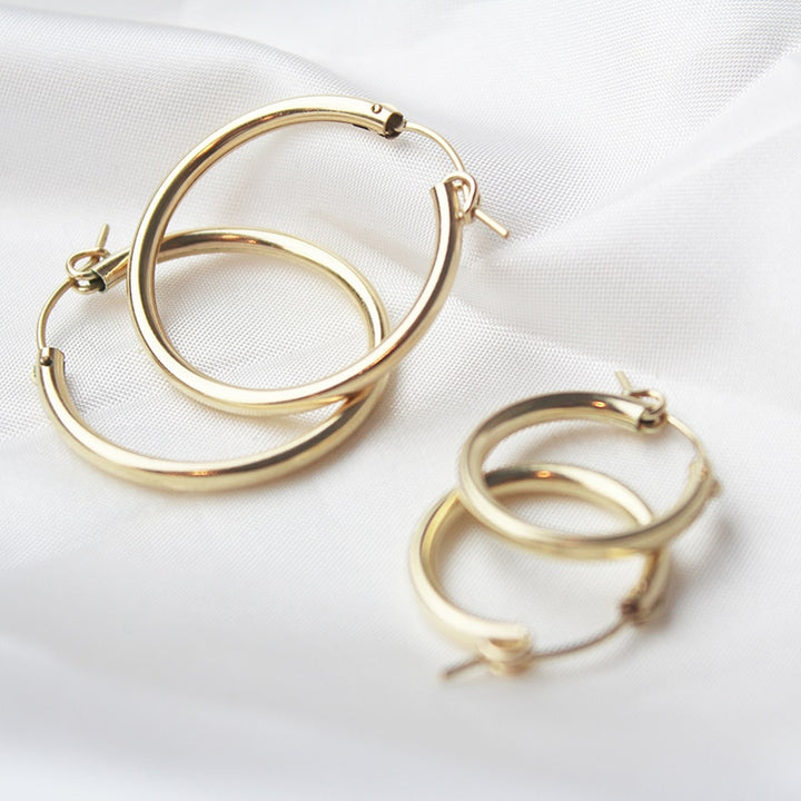 14K Gold Handmade Hoop Earrings 15-35 mm