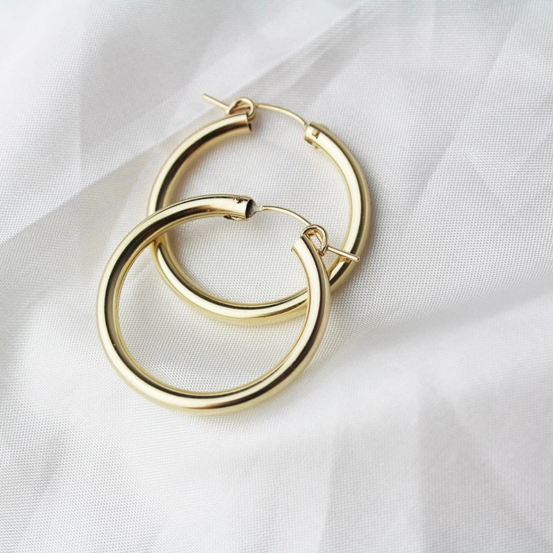 14K Gold Handmade Hoop Earrings 15-35 mm