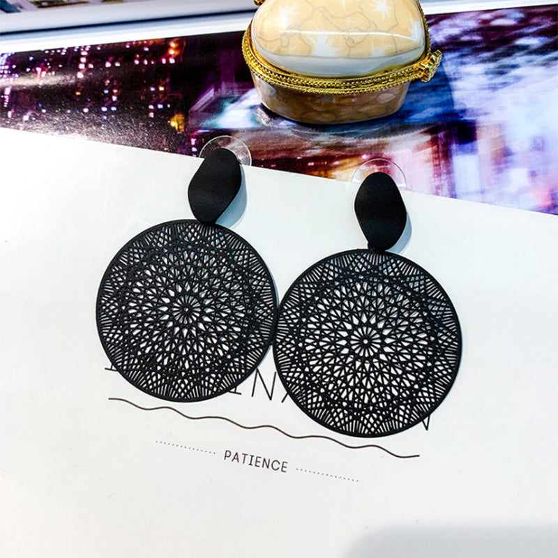 Bohemian Black Big Round Clip on Earrings