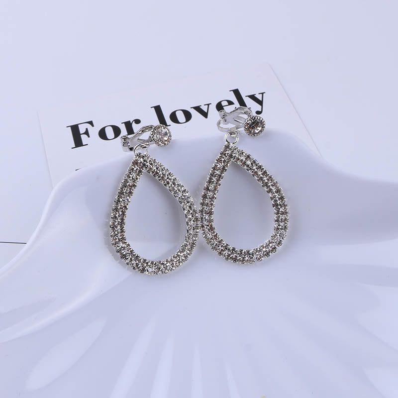 Silver Water drop Crystal  Clip On Earrings