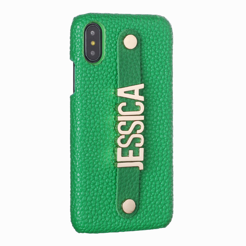 Personalised Name Genuine Leather iPhone Case with Holding Strap