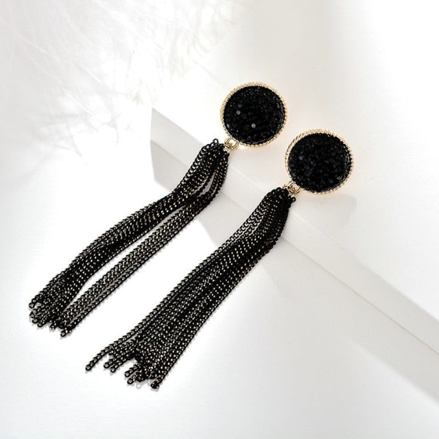 Vintage Long Chain Tassel Clip on Earrings