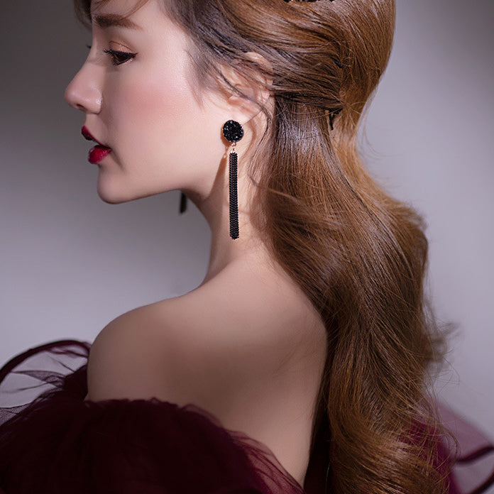 Vintage Long Chain Tassel Clip on Earrings