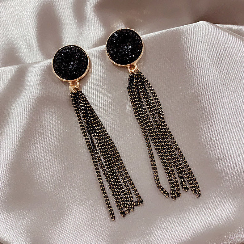 Vintage Long Chain Tassel Clip on Earrings