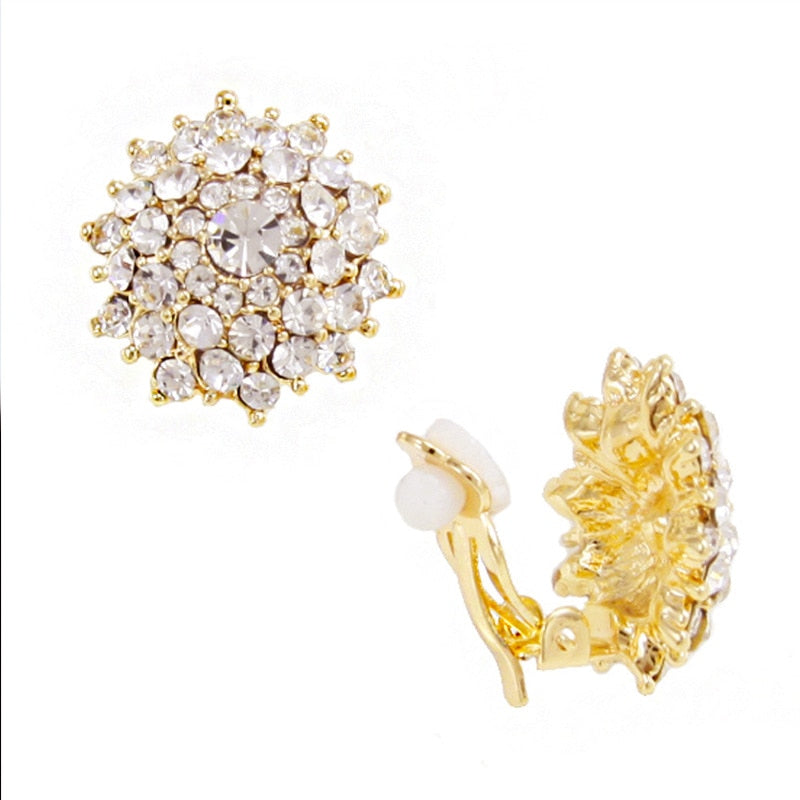 Luxury Big Crystal Clip On Earrings