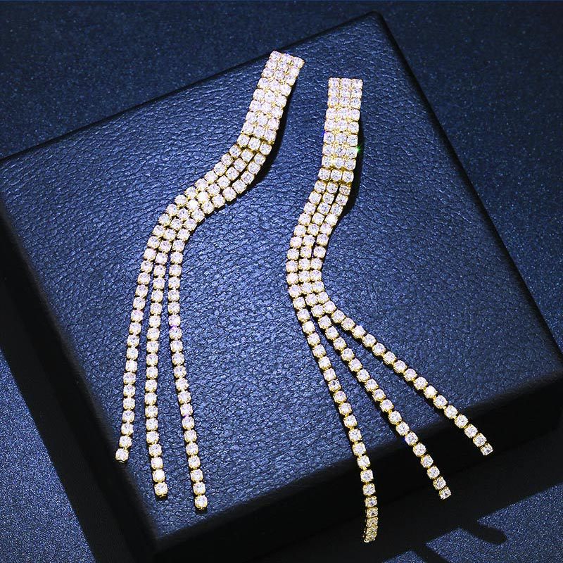 Zircon Crystal Long Tassel Clip on Earrings