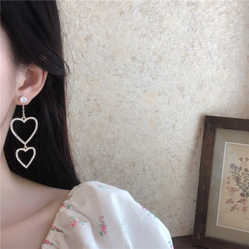 Hollow Crystal Heart Clip on Earrings