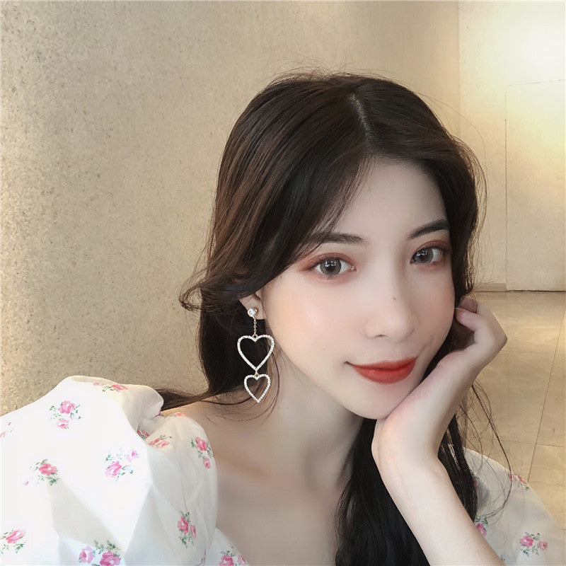 Hollow Crystal Heart Clip on Earrings