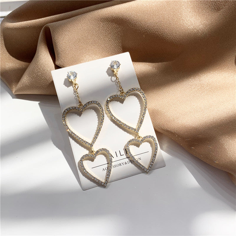Hollow Crystal Heart Clip on Earrings