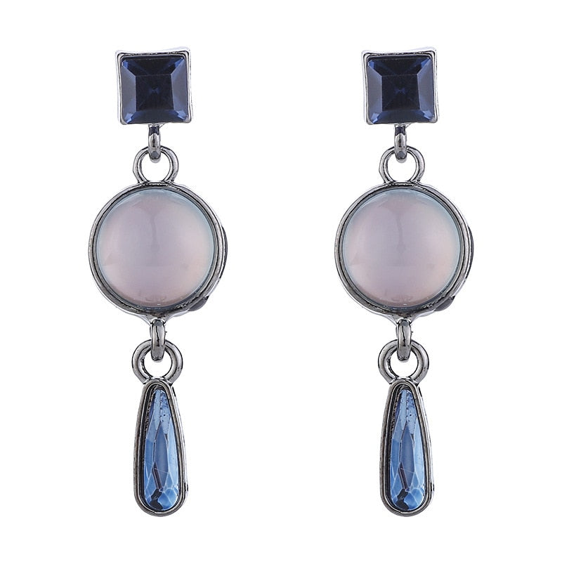 Blue Rhinestone Clip on Earrings