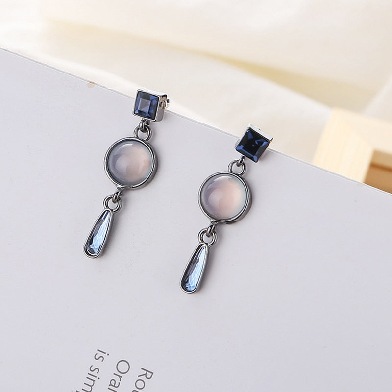 Blue Rhinestone Clip on Earrings