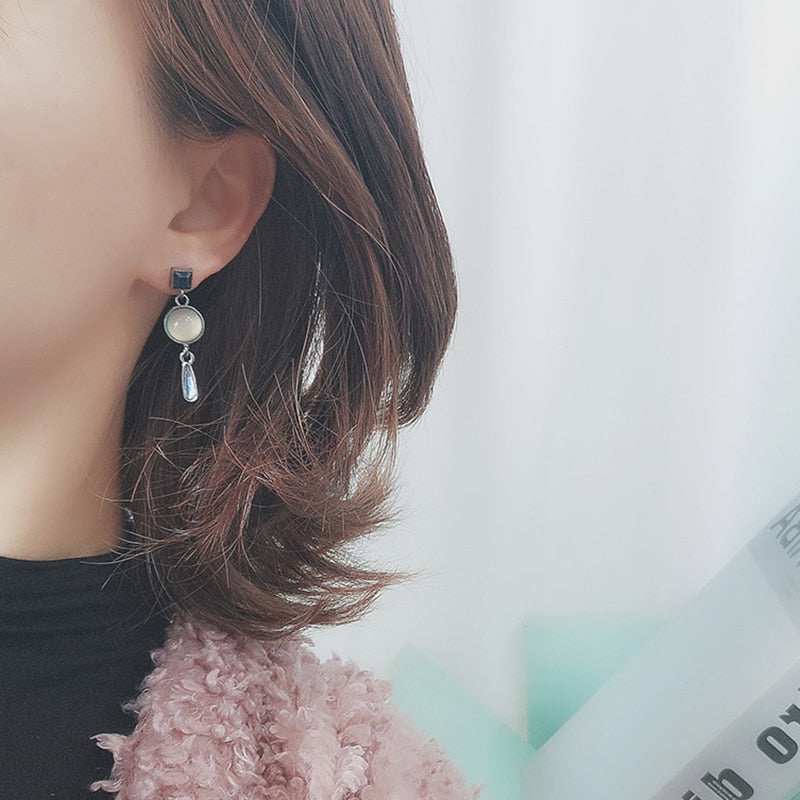 Blue Rhinestone Clip on Earrings