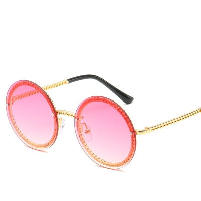 Rimless Round Sunglasses - Gold / Pink