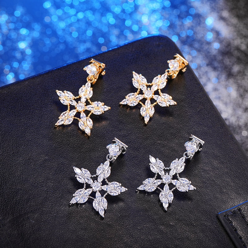 Snowflake Zirconia Clip on Earrings