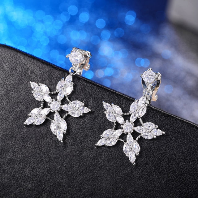 Snowflake Zirconia Clip on Earrings