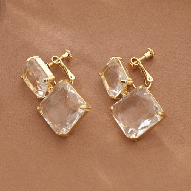 Square Crystal Clip on Earrings