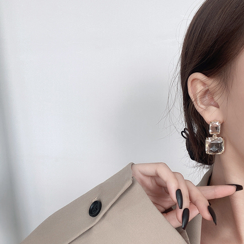 Square Crystal Clip on Earrings