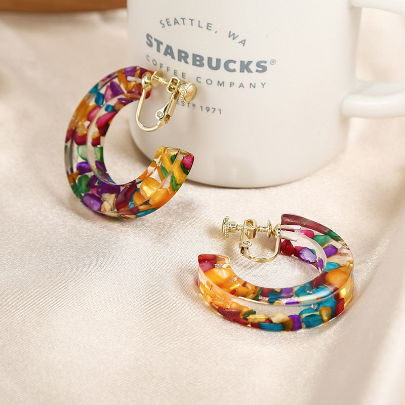 Colourful C Shaped Clip on Earrings
