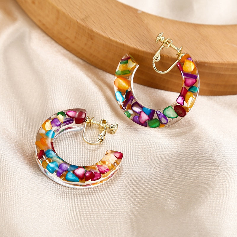 Colourful C Shaped Clip on Earrings