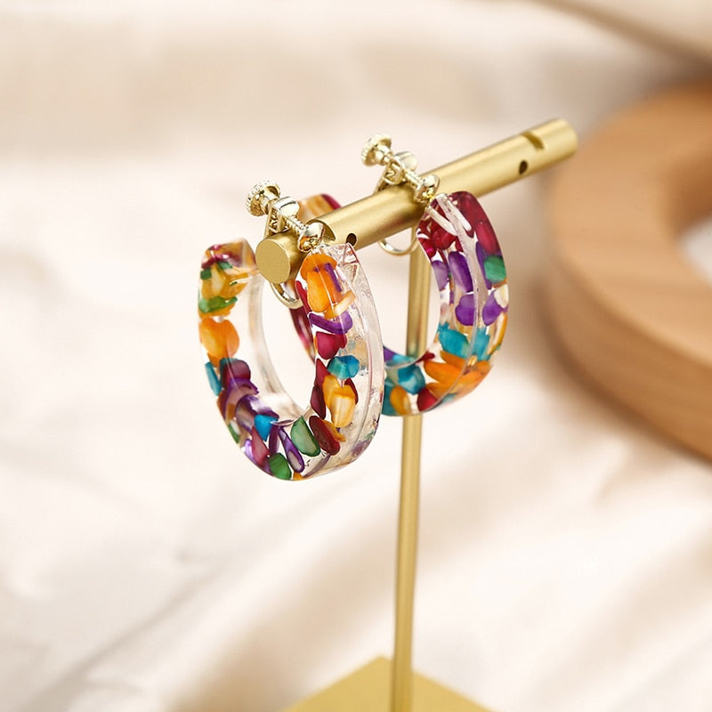 Colourful C Shaped Clip on Earrings