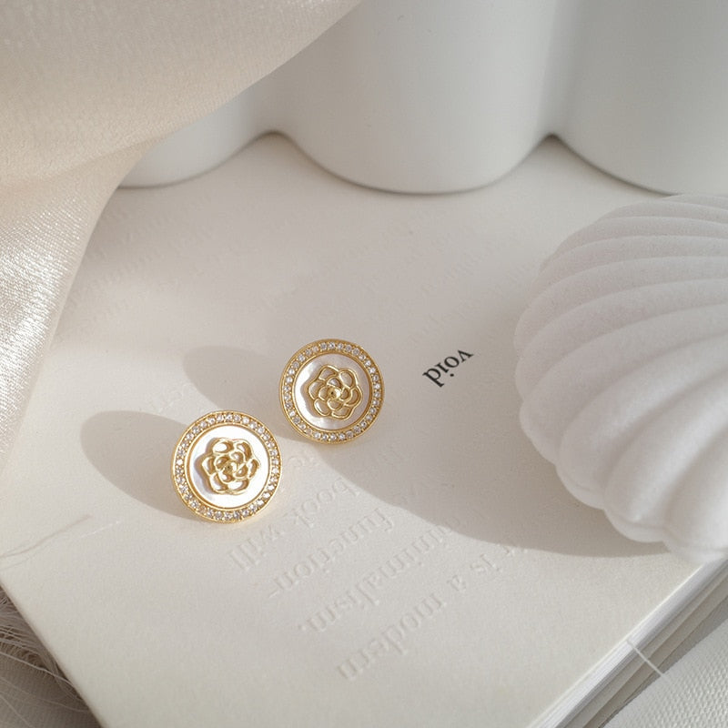 White Rose Clip on Earrings