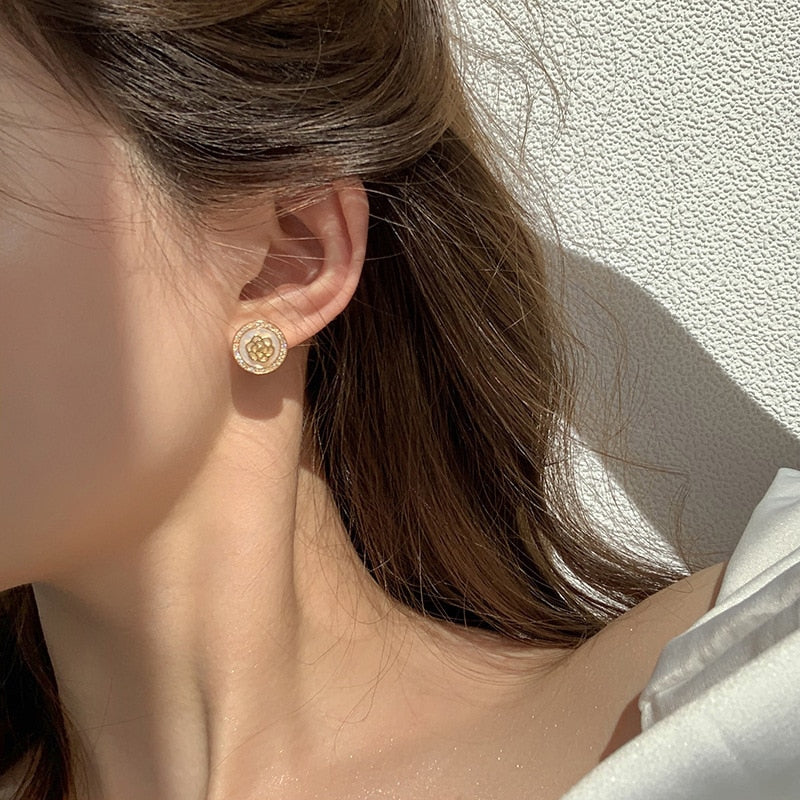 White Rose Clip on Earrings