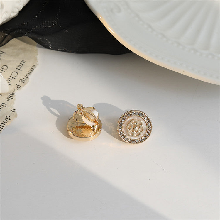 White Rose Clip on Earrings