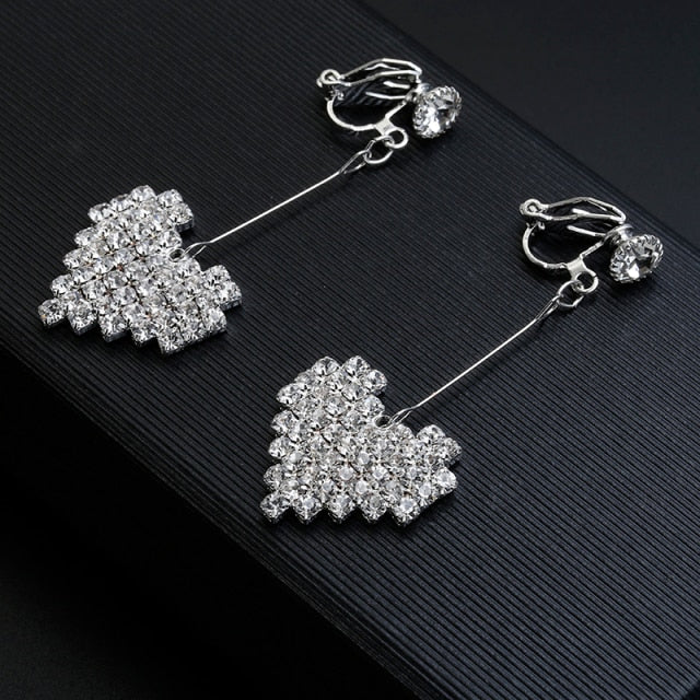 Crystal Heart Clip On Earrings