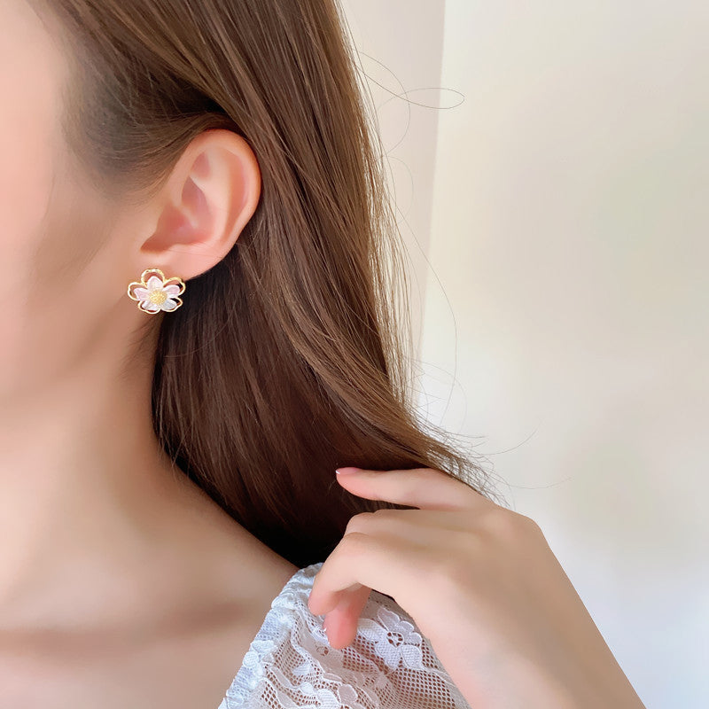 White Flower Clip on Earrings