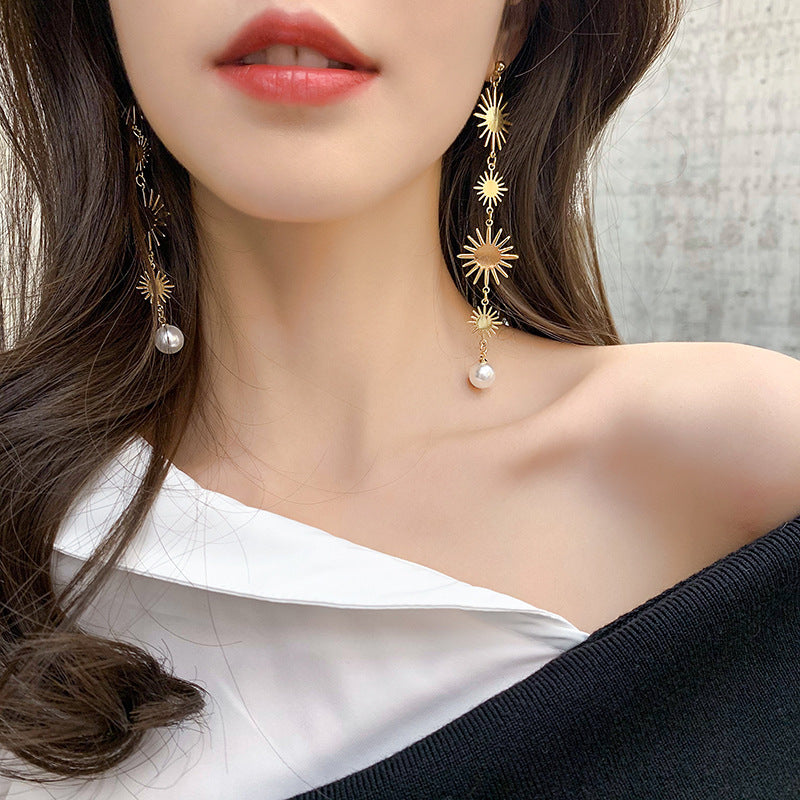 Gold Sunflower Tassel Clip on Earrings